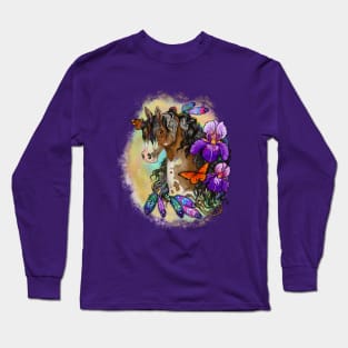 Paint Horse with Iris Flowers Long Sleeve T-Shirt